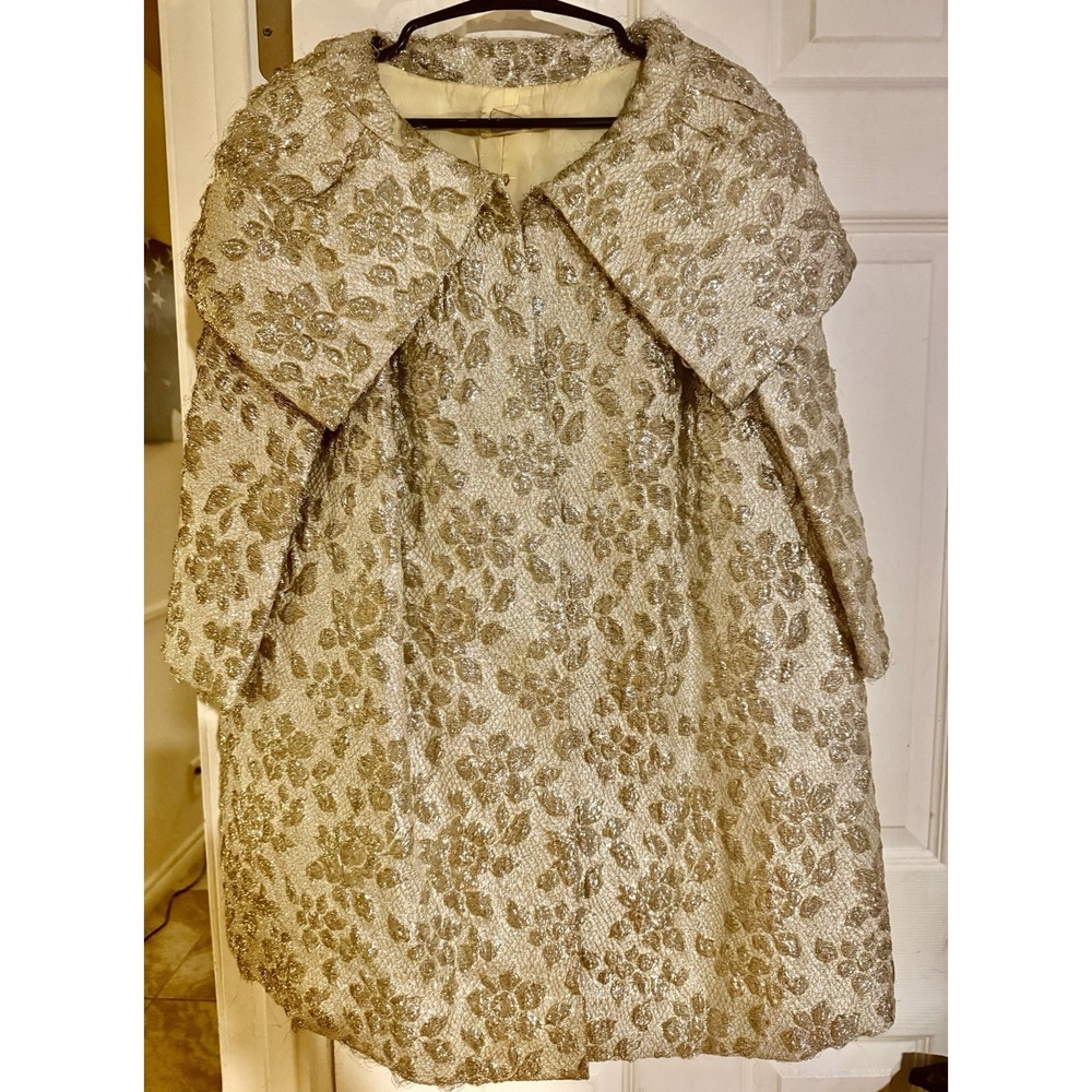 VTG 50s Fredericks Of Hollywood Evening Opera Coat Light Gold Tinsel Duster M/L